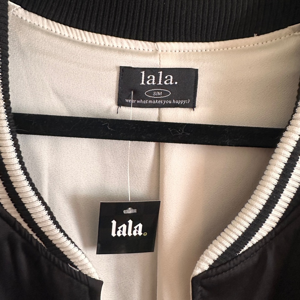 Dressed in LALA The World Is Yours! Black and White Graphic Long Jacket - Picture 3 of 3